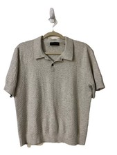 Elie Tahari Men's Tan Beige Sz Large Sweater Jonny Collar Wool Blend Polo Preppy