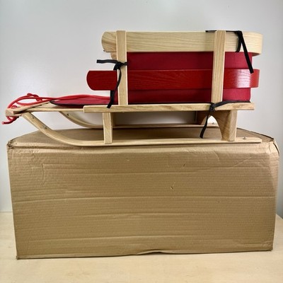 L.L. Bean Kids Children Wood Pull Sled and Red Cushion Set Small LLBean - NEW!!!