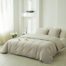100 Washed Cotton Duvet Cover Set Queen Size 3 Pieces 1 Duvet Cover 88"x92", 2