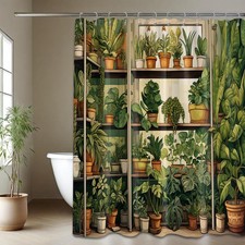 Botanical Shower Curtain Green Nature Plant Greenery Floral Bathroom Decor, W...