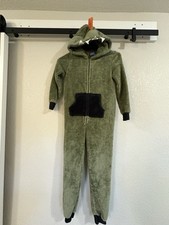 Only Boys Dinosaur Hooded Fleece One Piece Pajama Costume Green Size M 8/10 