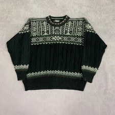 Vintage Knitted Jumper abstract patterned grandad knit sweater Men's L