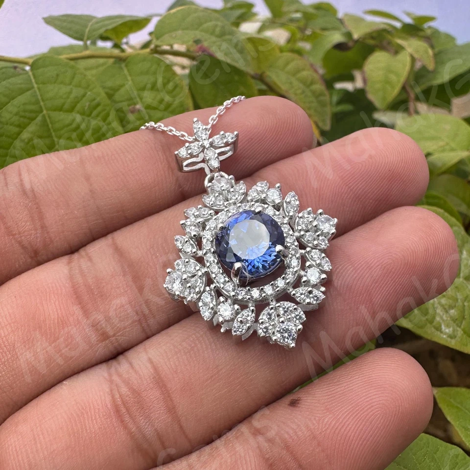 Precioso colgante de zafiro azul natural certificado 32 quilates en plata de ley 925 59 Foto 3 de 4