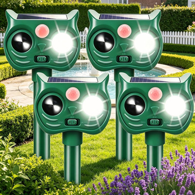 4PCS Solar Animal Repellent Outdoor, Ultrasonic Cat Repeller Outdoor&Deer Repell