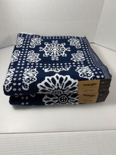 Wrangler Set 2 asciugamani da bagno e asciugamani, nuovi con etichetta bandana blu country western - Foto 2 di 6