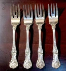 4 Gorham KING GEORGE Sterling Silver 6-3/4” Salad Forks, 194 Gram, Mono F on Rev