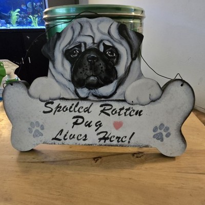 Beautiful Pug Dog Wood Sign