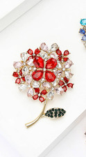 Luxury Rhinestone Red Flower Bouquet Brooch Floral Gold Pin Fall Jewelry Gift