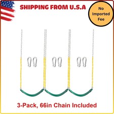 3 Pack Green Swing Seats Heavy Duty with 66in Zinc-Plated Chain, Set Accessory