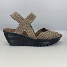 Bernie Mev Wedge Sandals Womens Size 38 US 7.5 Brown Woven Slip On Comfort Shoes
