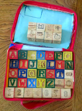 Complete 26 Alphabet Wood 1 1/8" Blocks in Zip Case, 10 Number 8 Extra Blocks