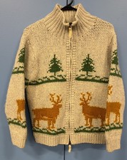 VINTAGE AMERICAN EAGLE WOOL BLEND COWICHAN SWEATER REINDEER MARY MAXIM PATTERN