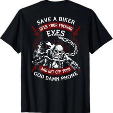 Save A Biker Open Your Eyes Skull Graphic Tee Unisex Cotton Funny Gift