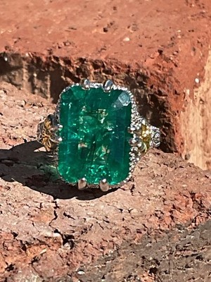Riesiger Smaragd Silber Rhodium Ring 8