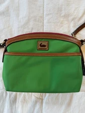 Kelly Green Dooney & Bourke Crossbody Wayfarer Domed Bag Nylon Leather Trim