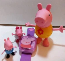 VTech Peppa Pig Learning Watch Pink Purple Activity Games [Works ] +3 Figures 