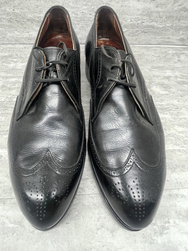Vintage Stetson Shoes Mens 5.5 XL Black Wingtip Dress Lace Up Oxford ITALY - Picture 3 of 13