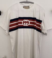 Camiseta Gucci Interlock Doble G Estampado a Rayas Manga Corta Blanco Cremoso Talla S