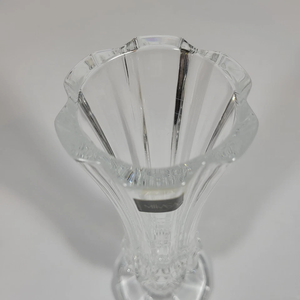 Jarrón Mikasa Crystal Bud de 6,5 pulgadas diseño estriado de vidrio transparente con caja original Foto 4 de 4