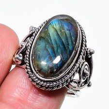 Natural Labradorite Gemstone 925 Sterling Silver Jewelry Ring Size 7.50 US