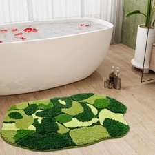 Green Moss Rug Bath Mat Microfiber Non Slip Absorbent Washable 20x32 Inch