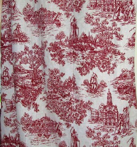fabric colonial toile drapery towns harbor linen panel collectible upholstery 1930