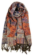  Tapestry Ethnic Paisley Pattern Pashmina Shawl Blue Orange Tropical Paisley