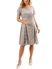 Heine Midi Dress size 12 14 18 20 22 STONE Spot Print Short Sleeve lightweight