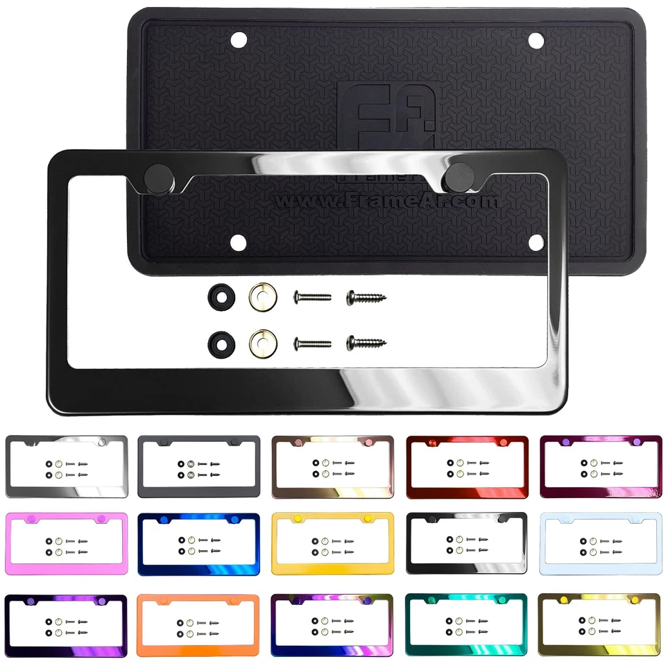 Premium Stainless Steel License Plate Frame Metal Screw Cap & Silicone Backguard - Image 2 of 4