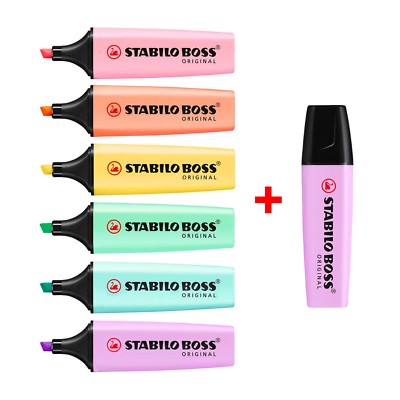STABILO Boss Original Pastell Textmarker Marker Stifte Full Set 6 + Lila Haze