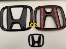 For HOND-A Civi-c 3PCS Glossy Black Front Griile Emblem Re 2022-2025