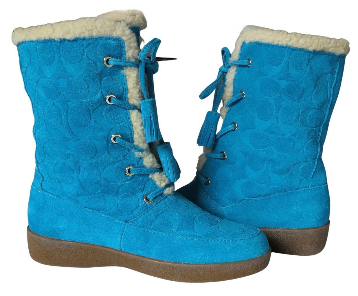 New Coach Tuesday Tourmaline Turquoise Signature Suede & Sheepskin