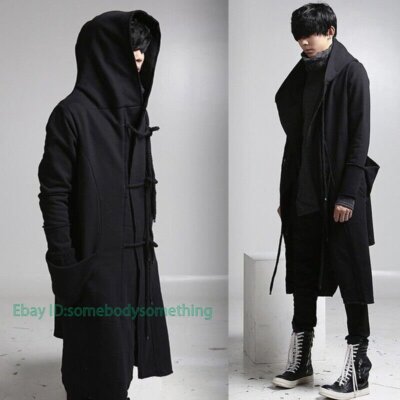 Men Punk Hooded Cloak Cape Trench Coat Loose Cardigan Gothic Outwear Jacket Cool