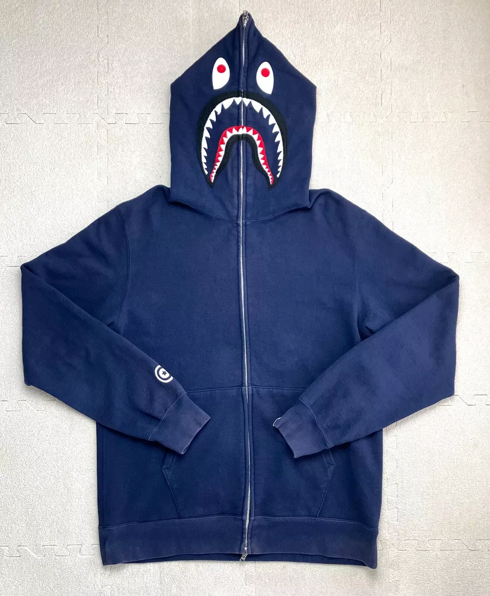 Bape Navy Shark WGM Full Zip Hoodie Size 2XL authentic bathing ape From  Japan