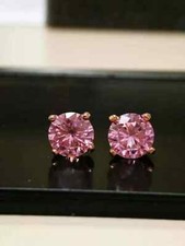 2Ct Round Cut Lab Created Pink Diamond Women Stud Earrings 14K Rose Gold Plated
