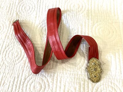 Vintage Rocker Red Leather Belt with Decorative Gold-Tone Medallion red+belt+(2+of+3).jpg?format=2500w main image 4