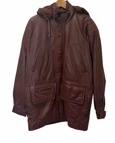 Vintage Phase 2 Men’s Size Medium Brown Leather Chore Jacket Detachable Hood - Picture 1 of 9