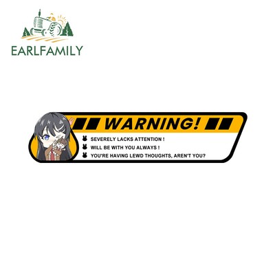EARLFAMILY 5.1'' Kawaii Mai Chibi Warning Car Stickers Bumper Tank Cap Decals