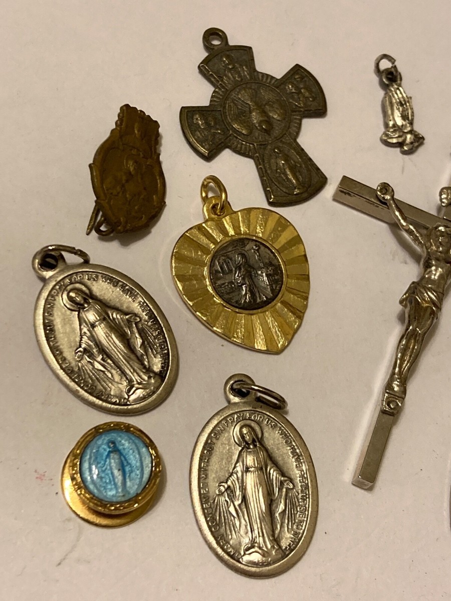 VTG ANTIQUE CATHOLIC MEDALS RELIGIOUS PINS CROSS ST JOSEPH ITALY