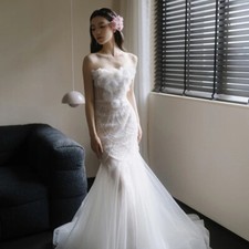  New White Strapless Wedding Dress Bride's Evening Dress Women's Fish Tail Dress