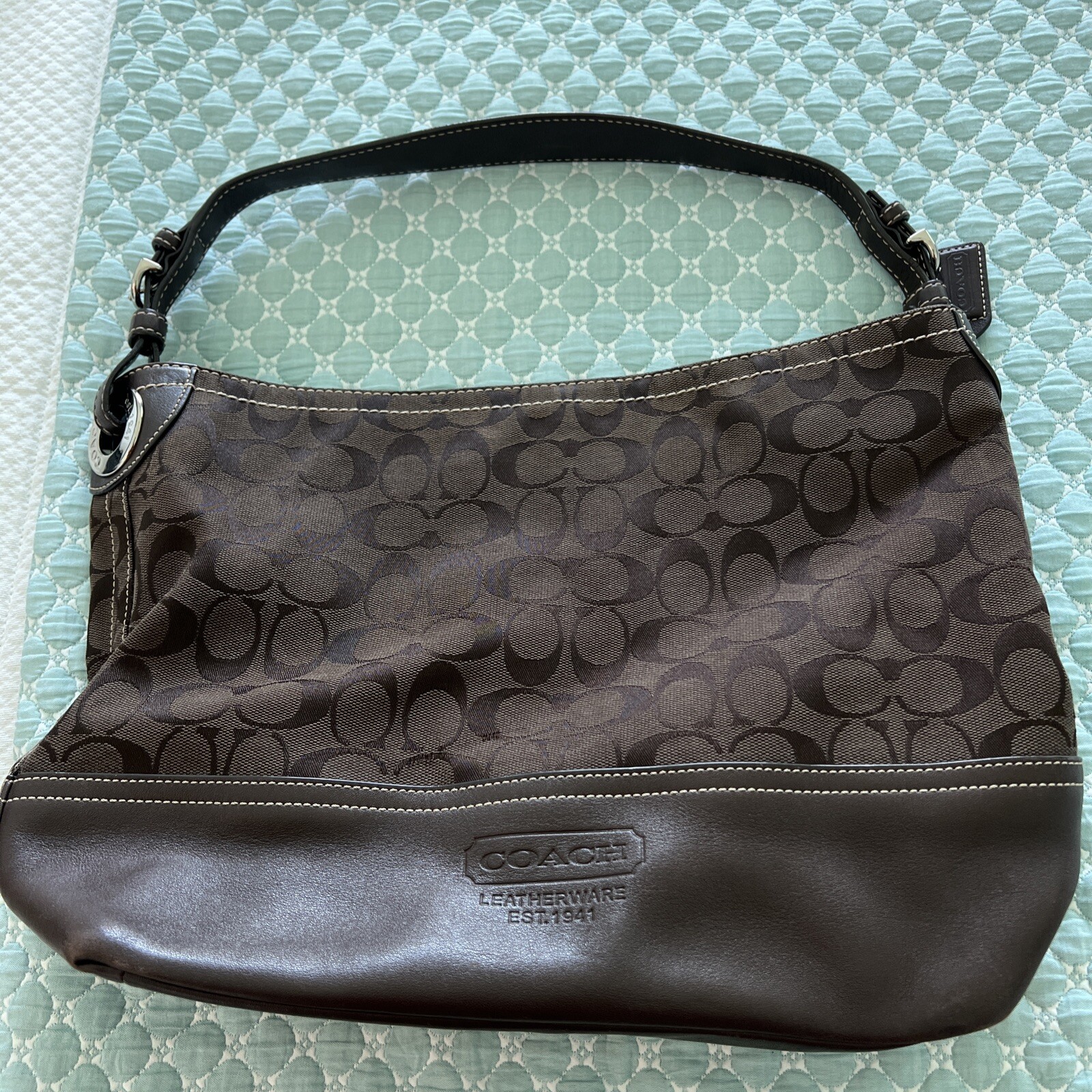Coach, shoulder bag, leather brown logo Gem