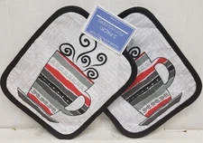 Set of 2 Same Printed Jumbo Pot Holders, 7" x 8", HOT COFFEE CUP, AM