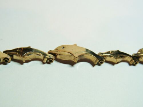 14KT Yellow Gold On Solid Sterling 925 Silver Dolphin 7.5" Bracelet 21.6g - Picture 9 of 12
