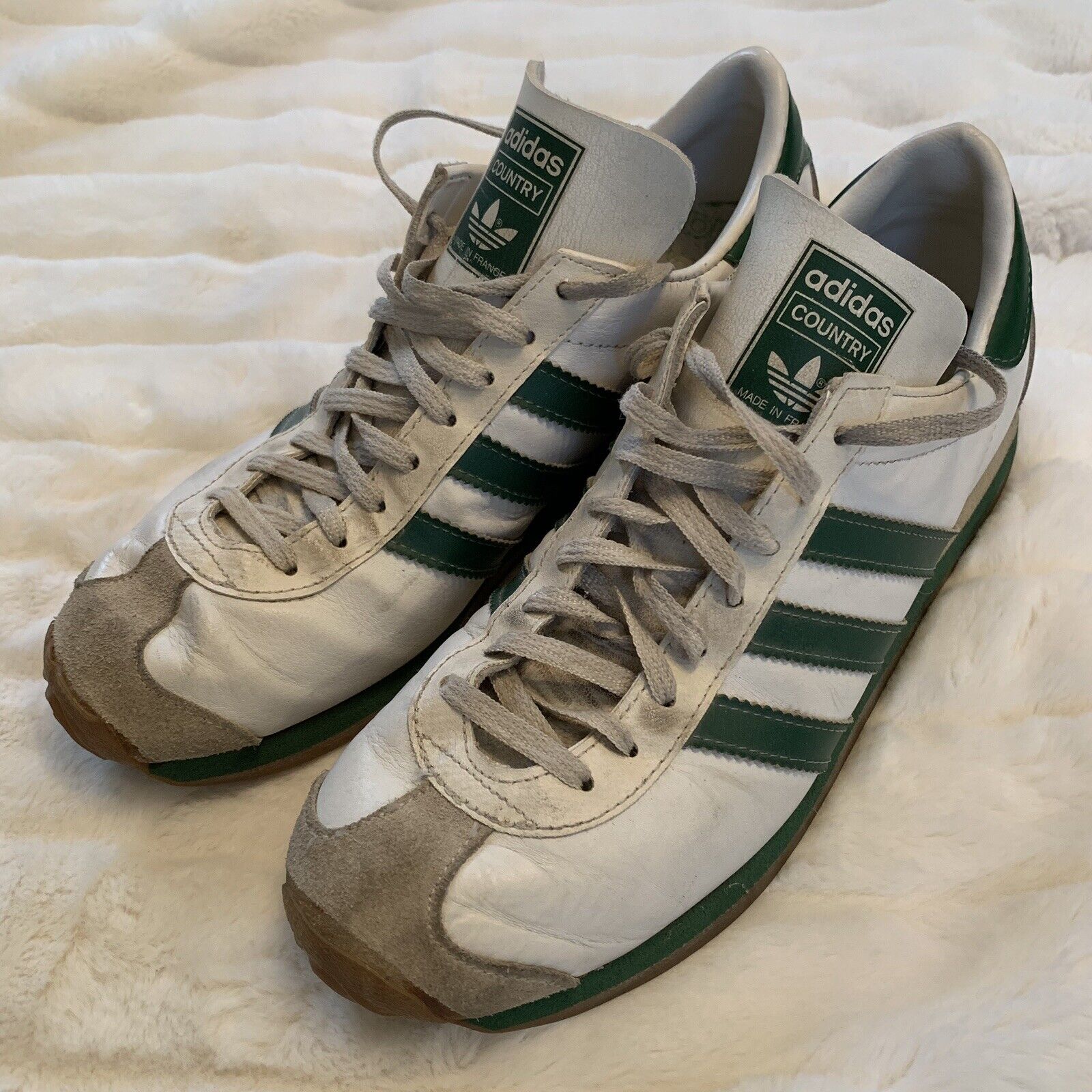 Very Rare Vintage Adidas Country Made In France Size 7 Green White Leather EUC