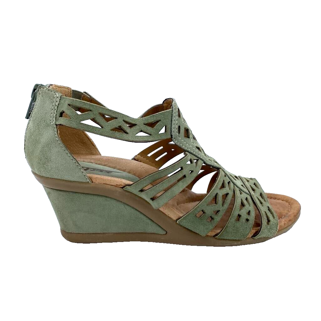 Earth Petal Wedge Sandals Women's 7B Green Suede Solid Laser Earth Petal Wedge Sandals Women's 7B Green Suede Solid Laser