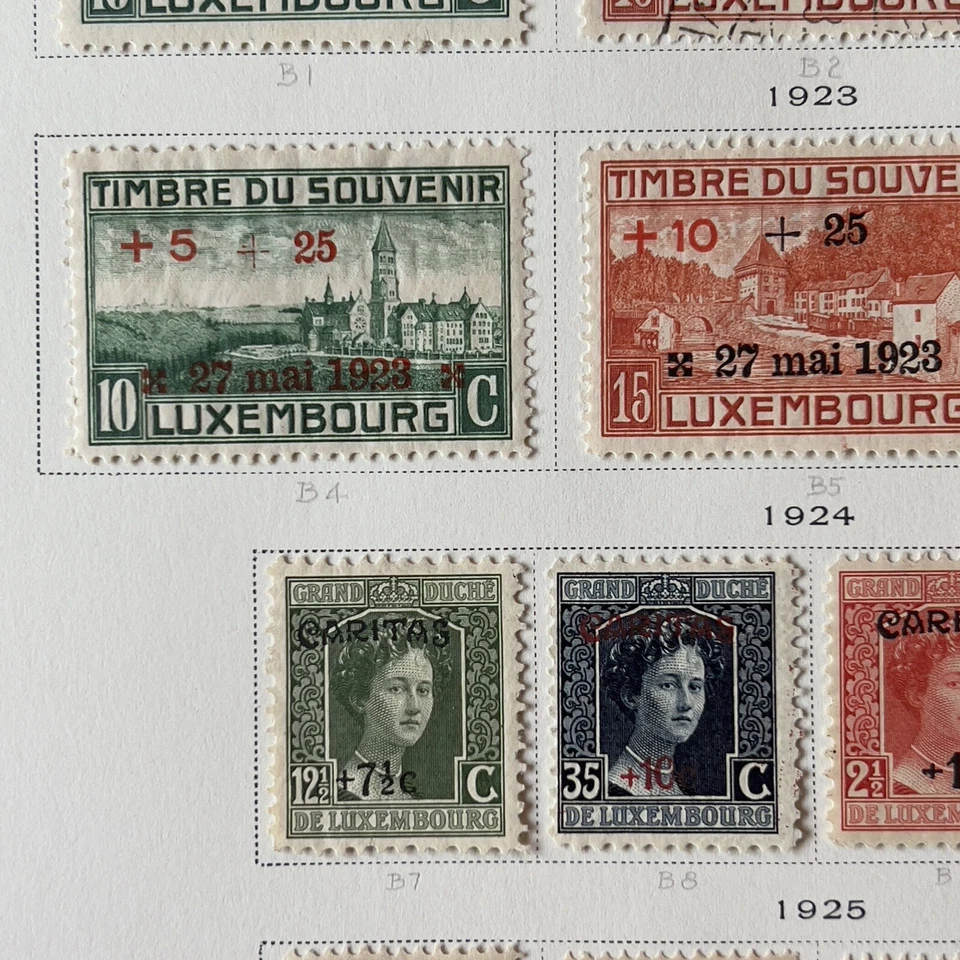 LOTE DE SELLOS DE LUXEMBURGO 1921-1926 EN PÁGINA DE ÁLBUM #B1-B19 SEMIPOSTALES, CARITAS, EMBALAJE ORIGINAL Foto 4 de 4