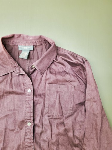 Vintage Banana Republic Women's Sz M Stretch Purple Button Up L/S Top - Picture 4 of 6