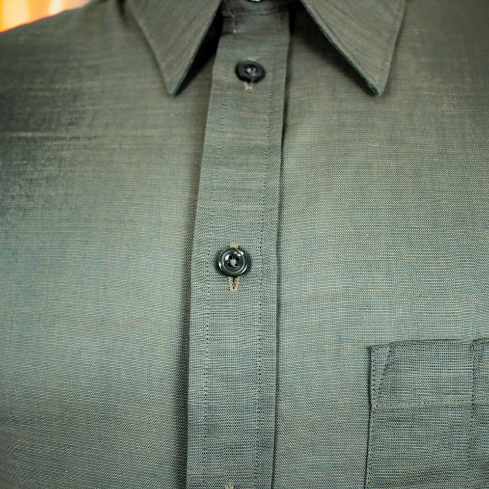KENNETH COLE новый зеленый оливковый твердого хлопка мужчин платье рубашка размер 16 короткий - Изображение 4 из 4