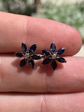 9ct Gold Diamond Sapphire Earrings Vintage Designer YVE 9k 375 2.4g