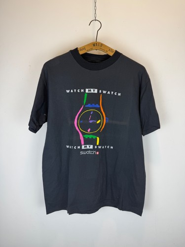 Vintage 80s 90s Swatch Shirt Watch My Swatch Promo Tee Black Graphic Hanes L